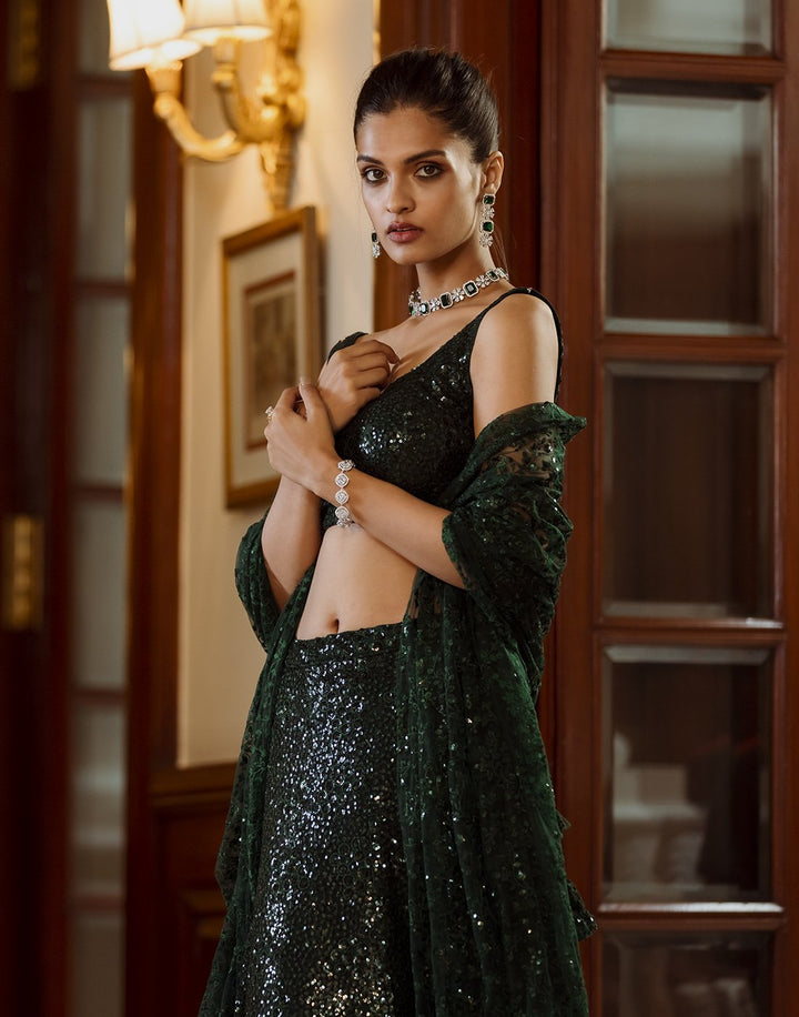Sequence Embroidered Net Lehenga With Choli And Net Dupatta