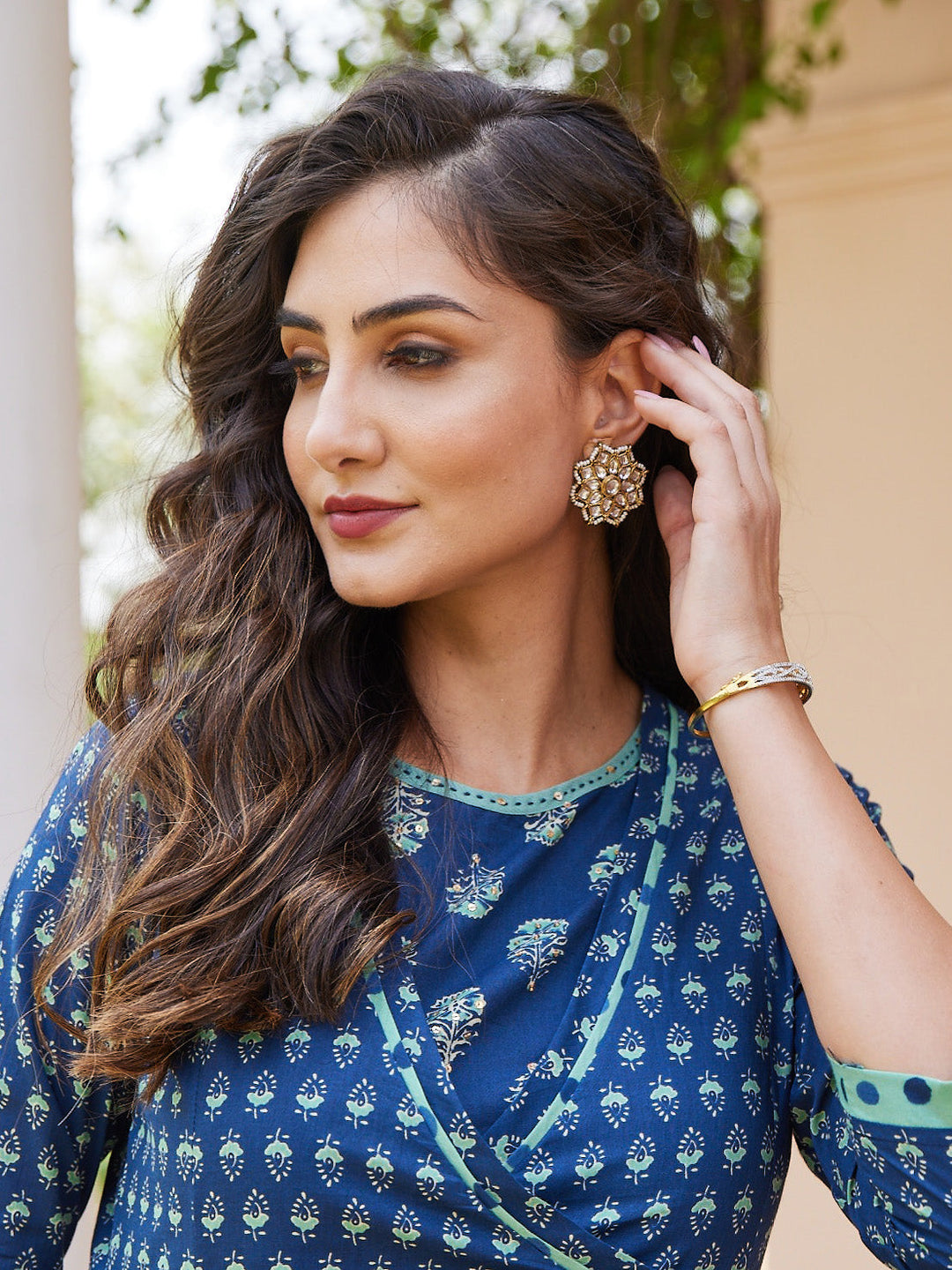Gold &amp; White Stud Earrings