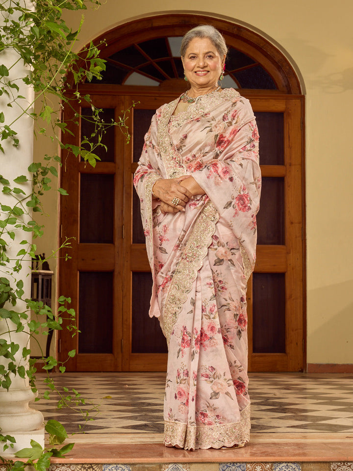 Sequin Embroidery &amp; Printed Organza Saree