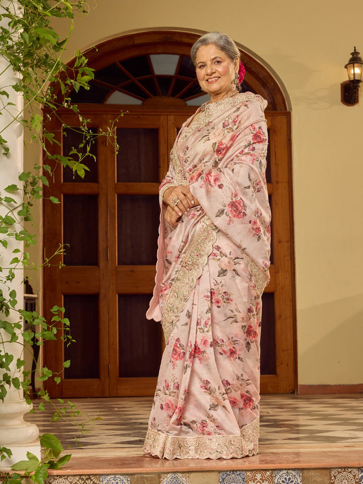 Sequin Embroidery &amp; Printed Organza Saree