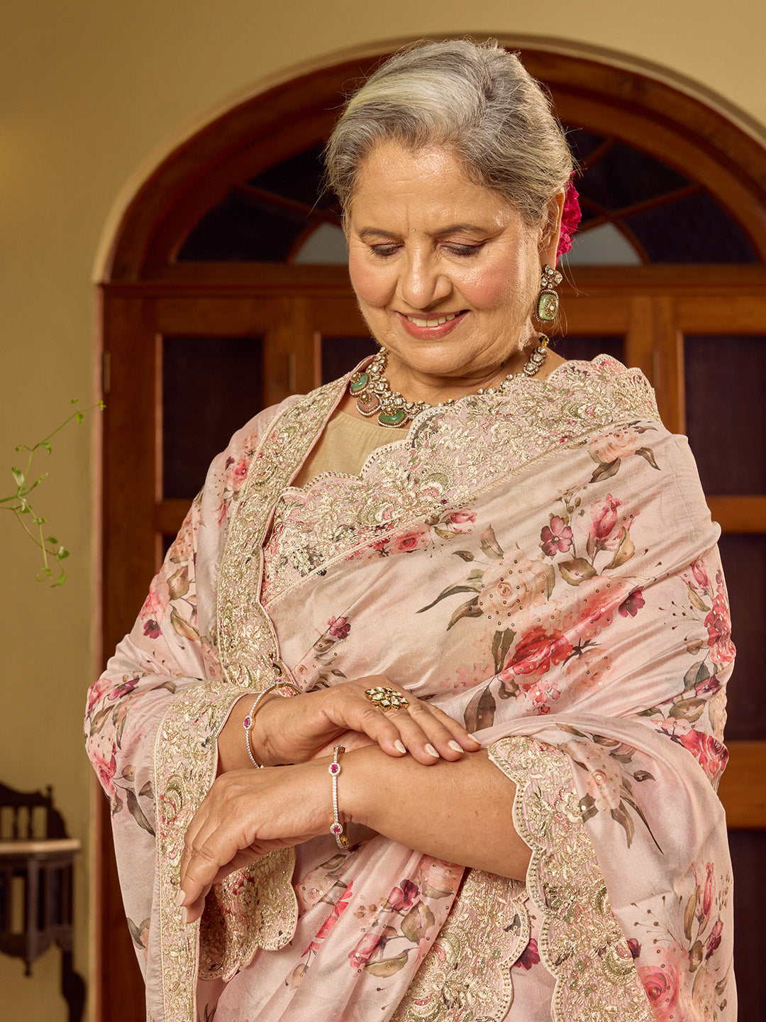 Sequin Embroidery &amp; Printed Organza Saree