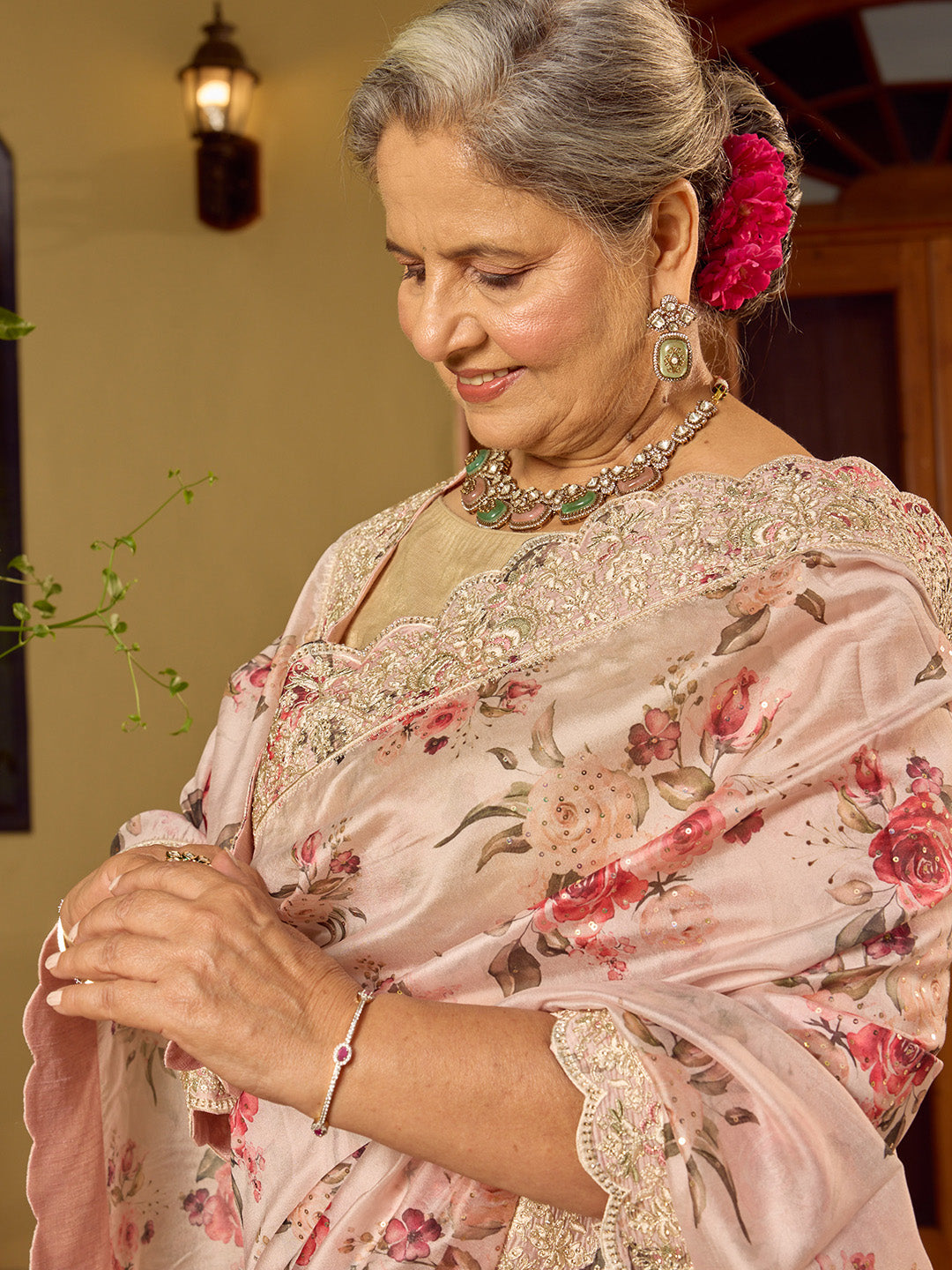 Sequin Embroidery &amp; Printed Organza Saree
