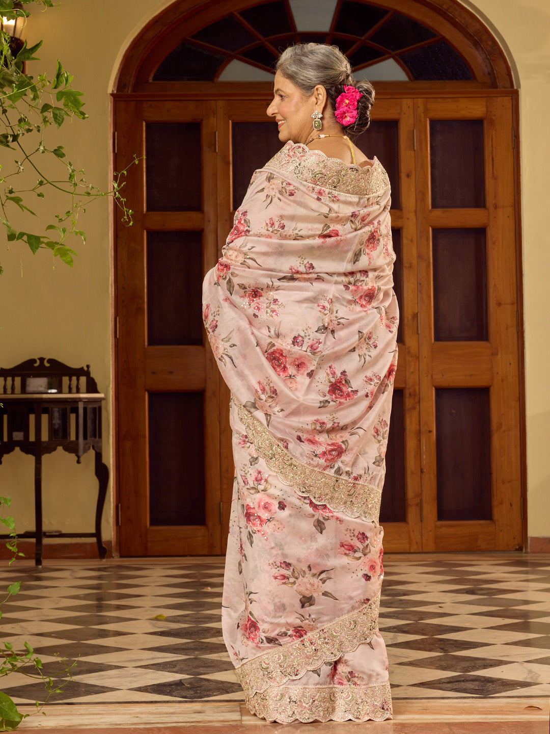 Sequin Embroidery &amp; Printed Organza Saree