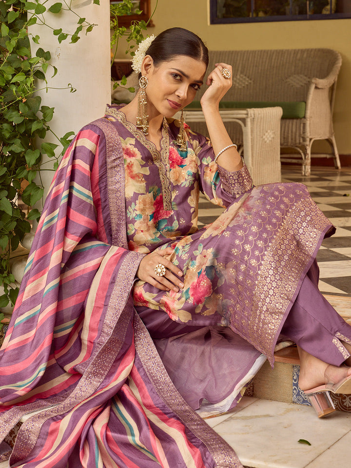 Banarasi Embroidery Kurta With Pants &amp; Dupatta