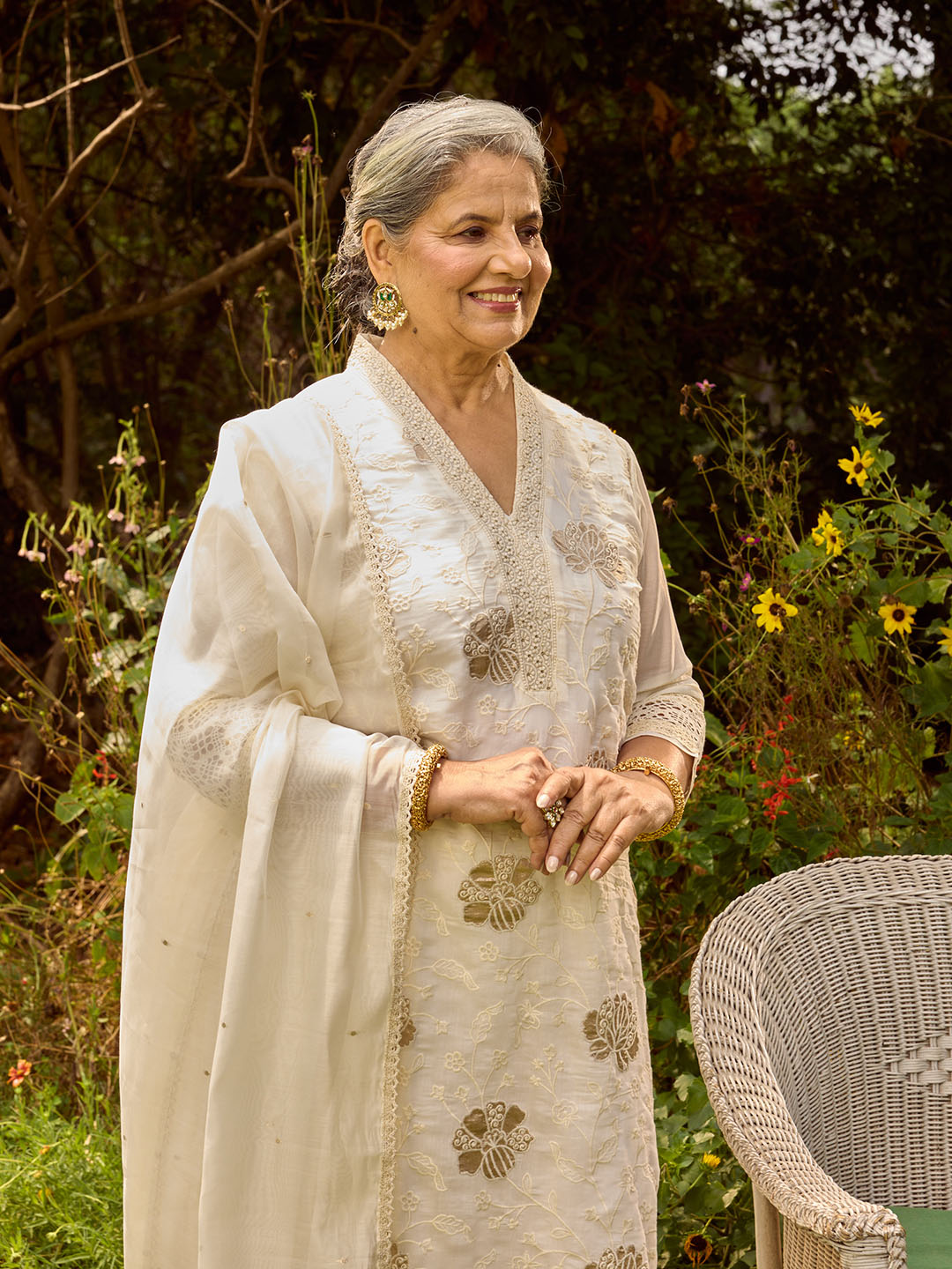 Resham Embroidered Chanderi Suit Set With Dupatta