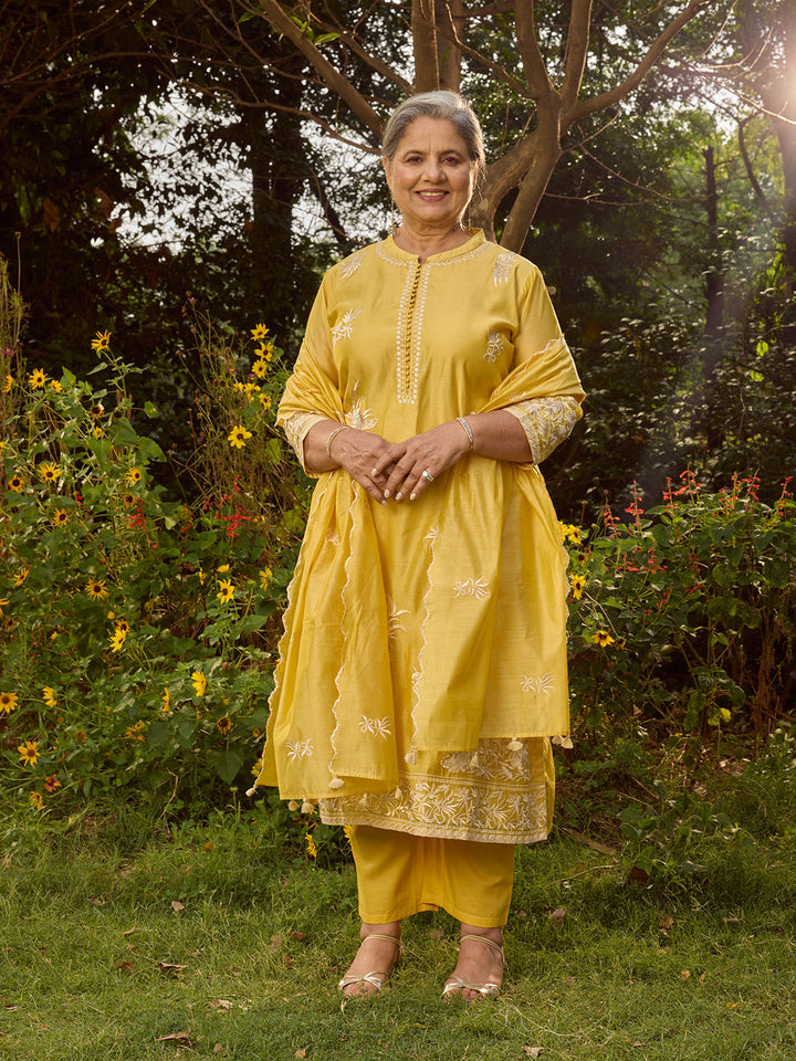 Resham Embroidered Chanderi Suit Set With Dupatta