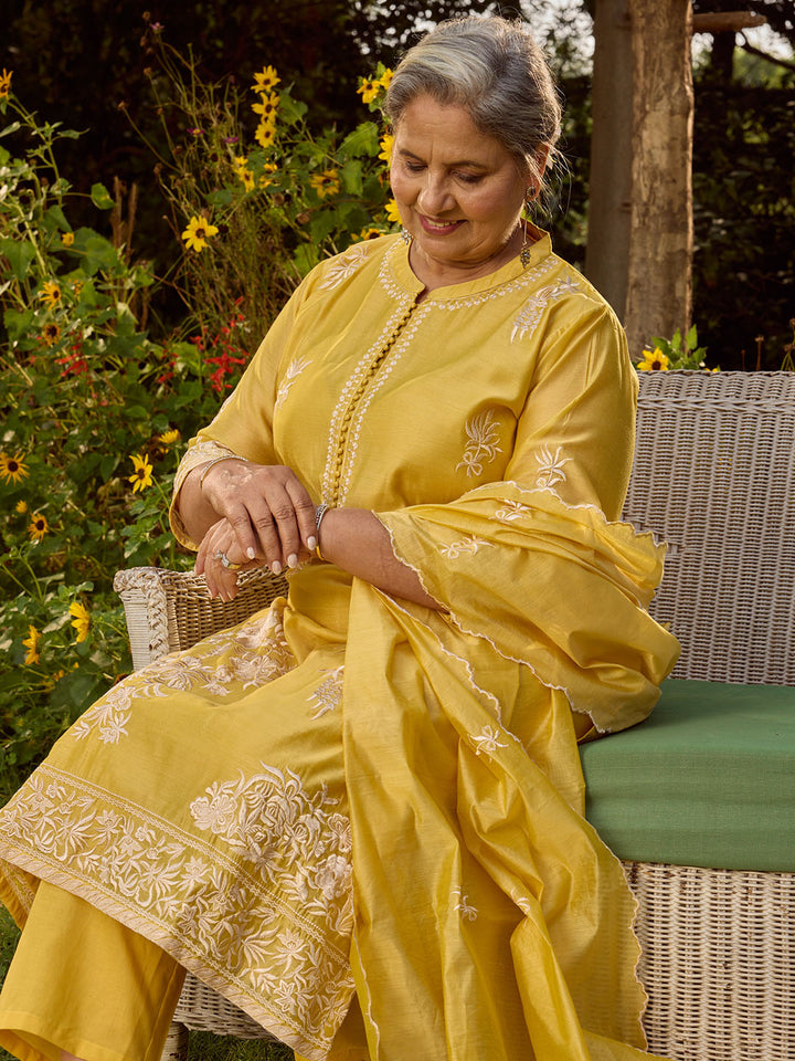 Resham Embroidered Chanderi Suit Set With Dupatta