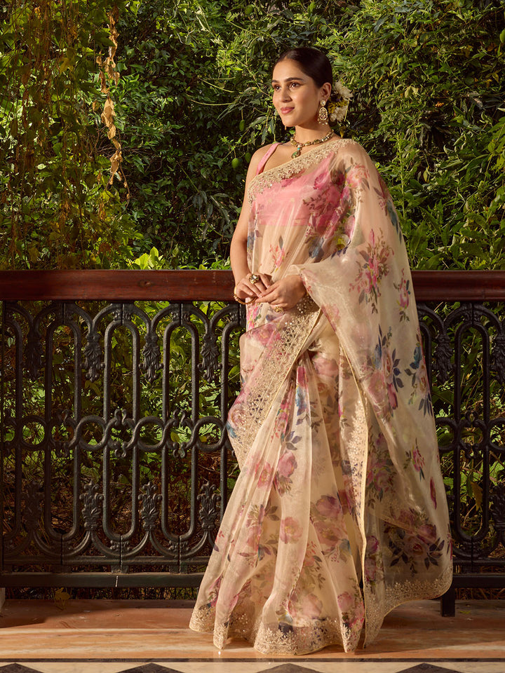 Sequin Embroidery Organza Saree