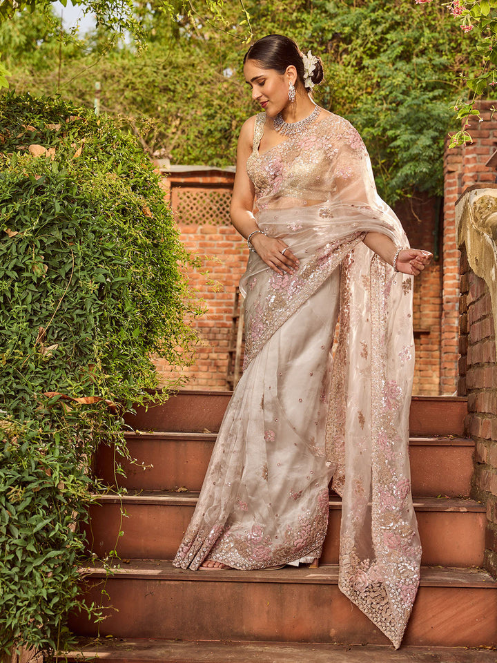 Sequin Embroidery Organza Saree