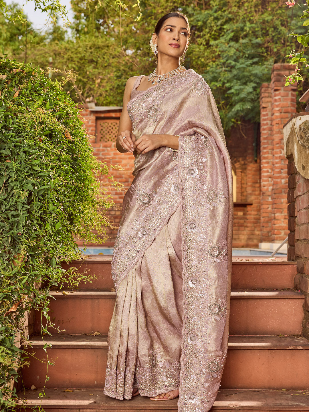 Woven &amp; Sequin Embroidered Banarasi Saree