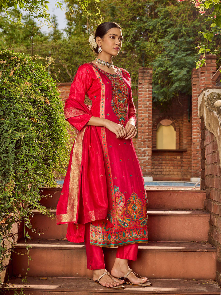 Banarasi Embroidery Kurta With Pants &amp; Dupatta