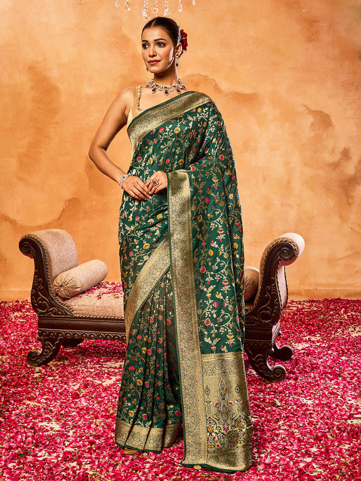 Floral Woven Zari Jaal Crepe Saree