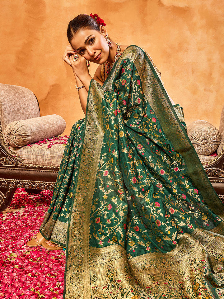Floral Woven Zari Jaal Crepe Saree