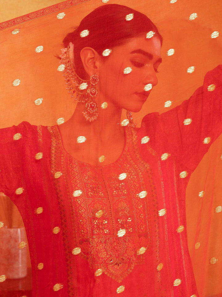 Printed Art Silk Kurta With Pants &amp; Dupatta