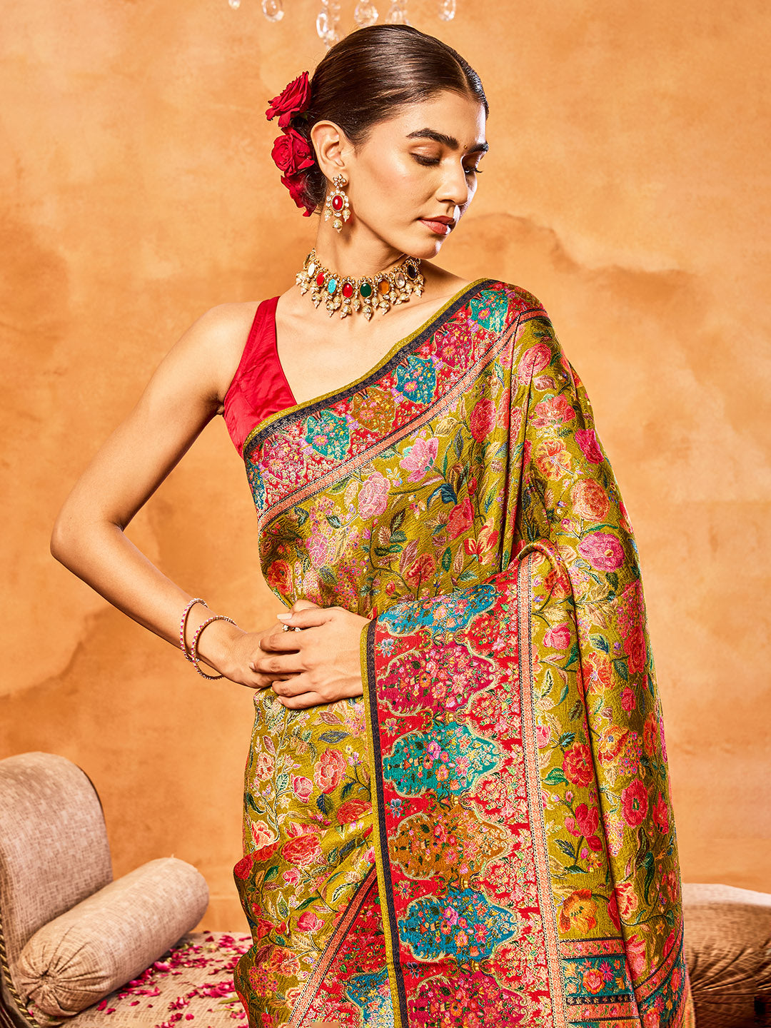 Floral Woven Design Dola Silk Saree
