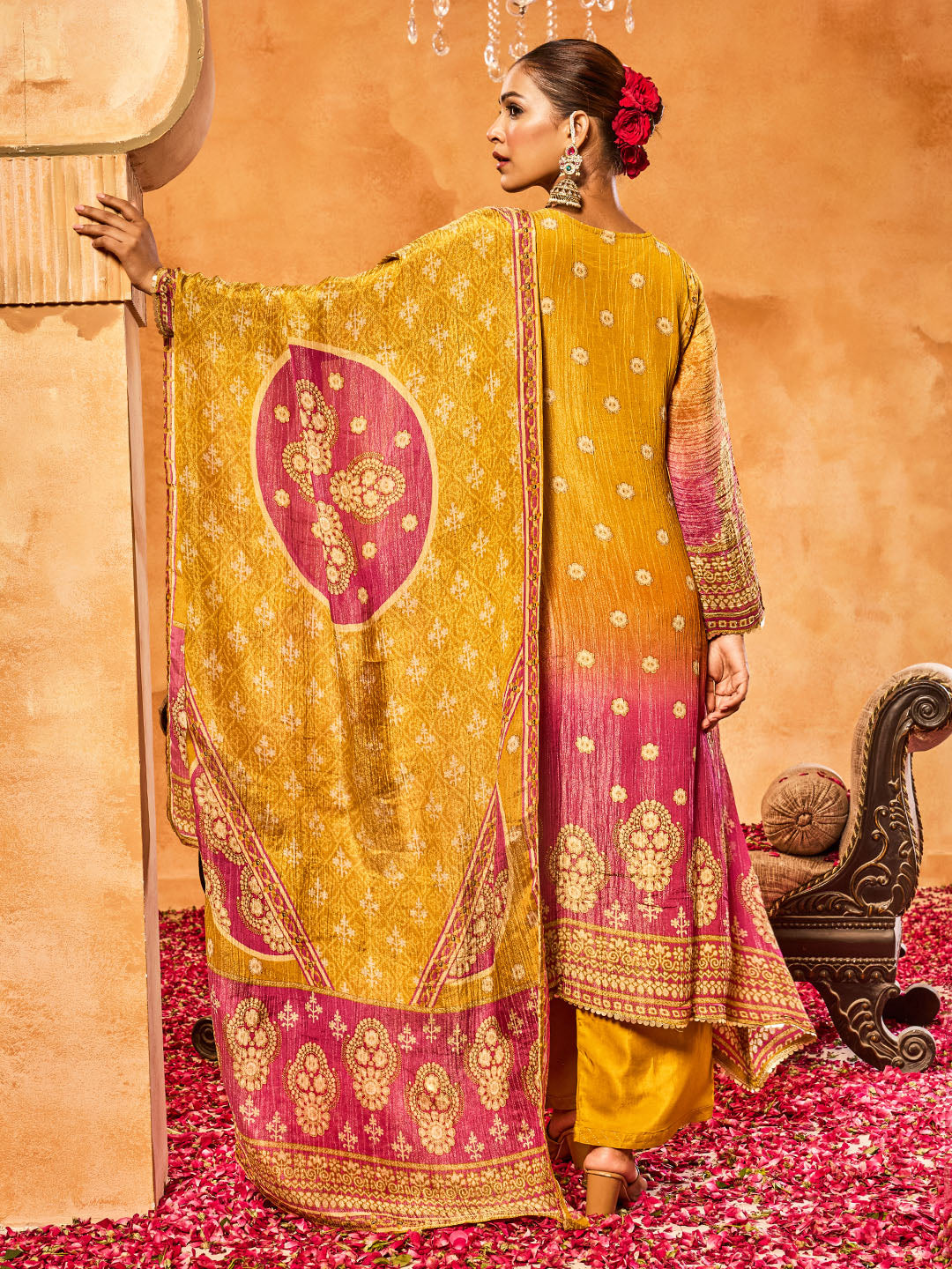 Embroidered Tissue Kurta With Pants &amp; Dupatta