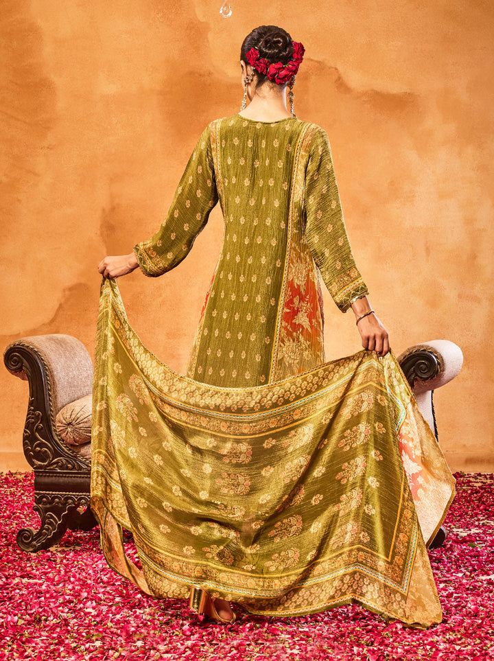 Embroidered Tissue Kurta With Pants &amp; Dupatta