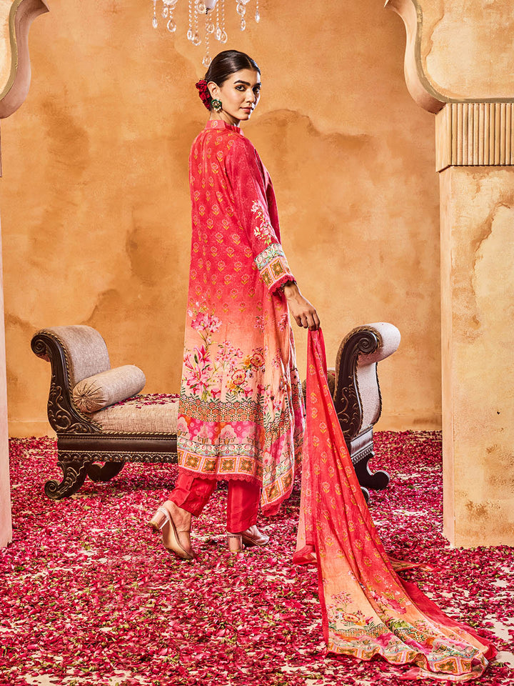 Embroidered Cotton Blend Kurta With Pants &amp; Dupatta