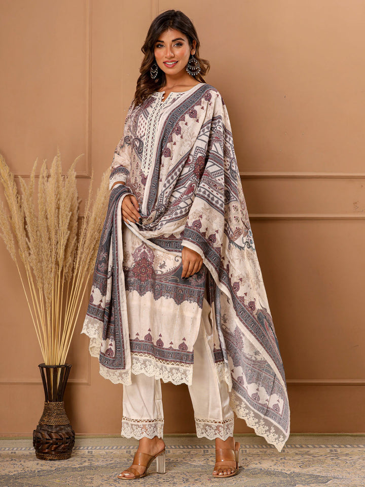 Printed Cotton Suit Set With Dupatta