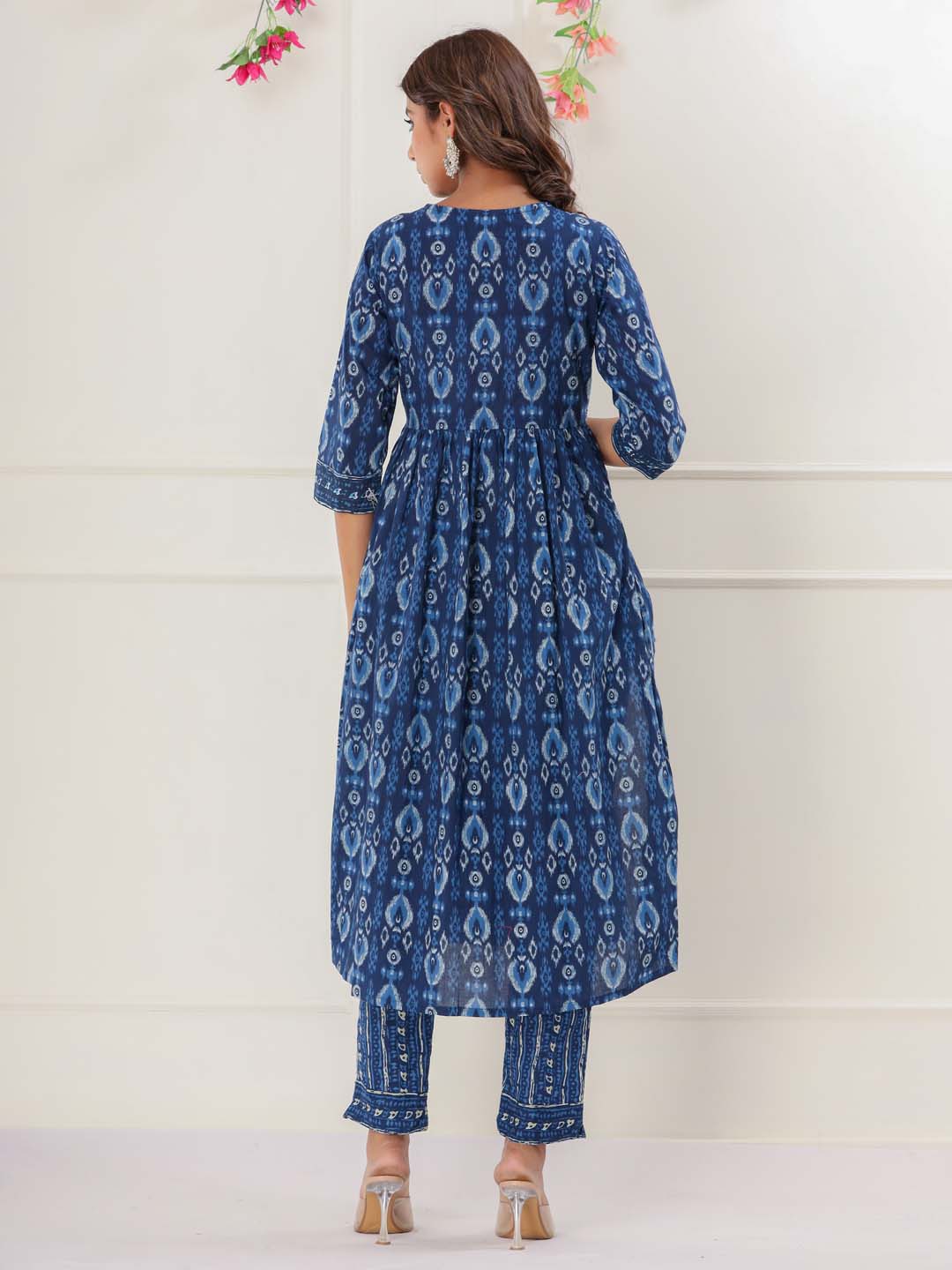 Floral Printed Cotton Kurta With Pants &amp; Dupatta