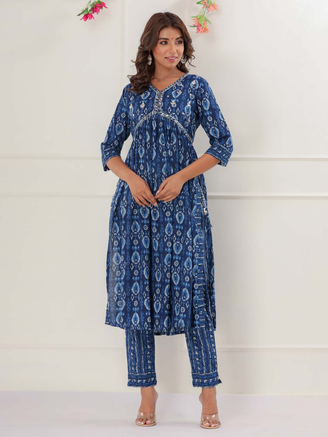 Floral Printed Cotton Kurta With Pants &amp; Dupatta