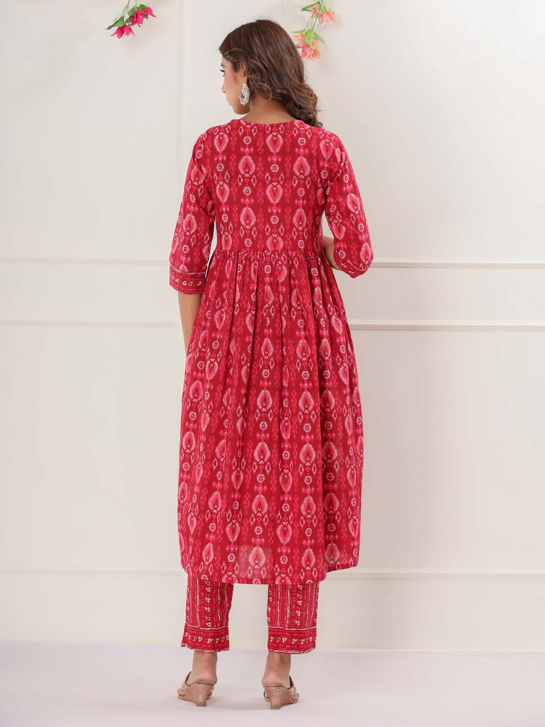 Floral Printed Cotton Kurta With Pants &amp; Dupatta