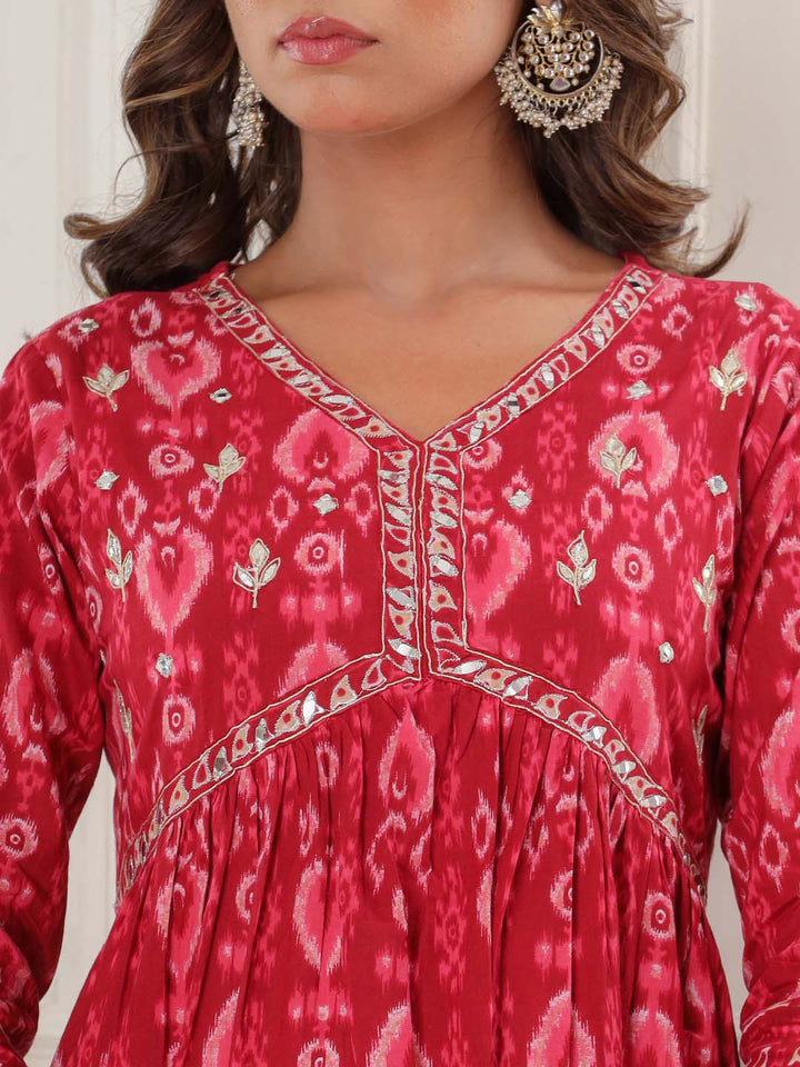 Floral Printed Cotton Kurta With Pants &amp; Dupatta