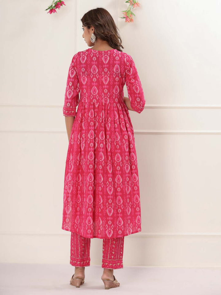 Floral Printed Cotton Kurta With Pants &amp; Dupatta