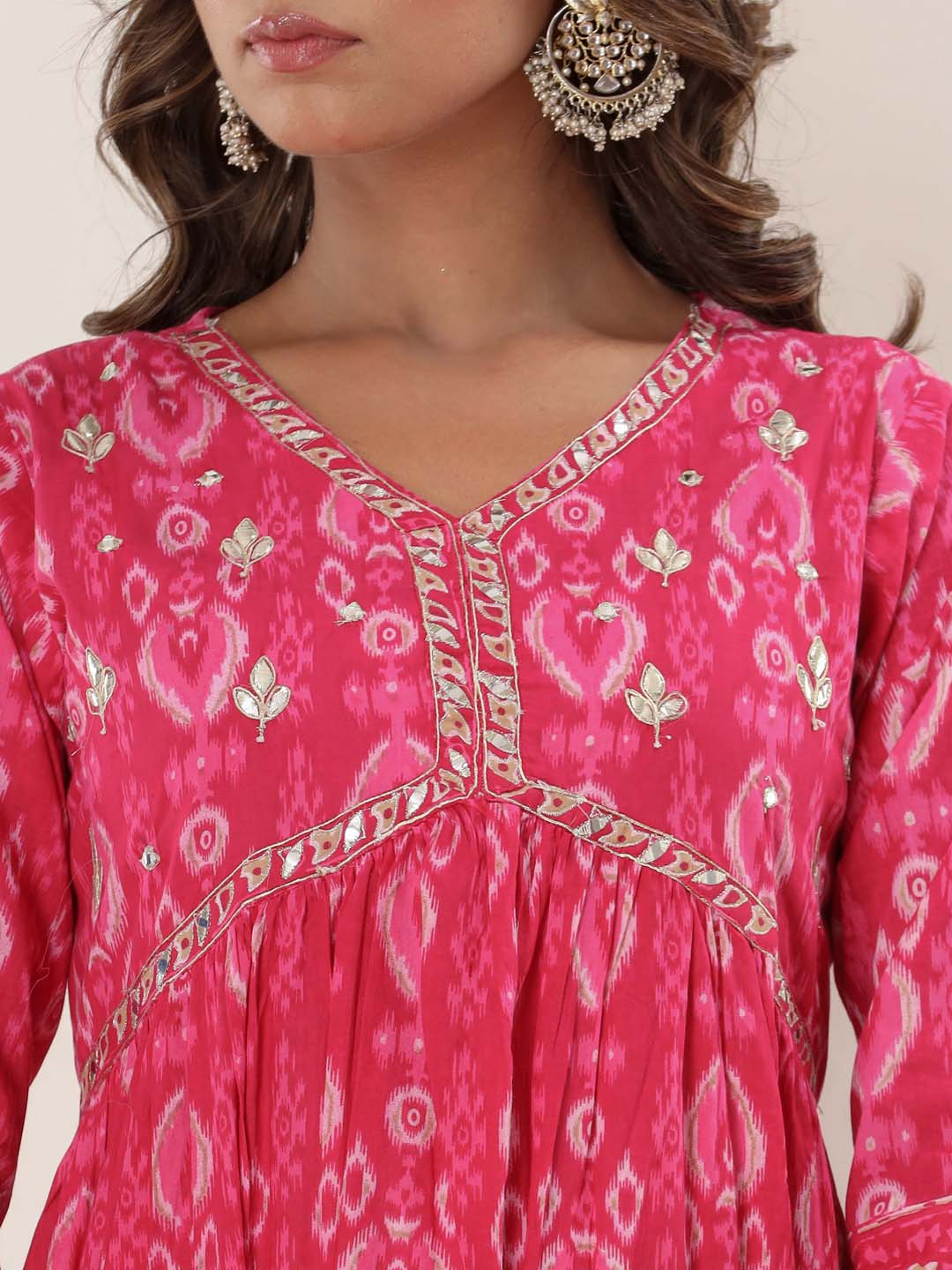 Floral Printed Cotton Kurta With Pants &amp; Dupatta
