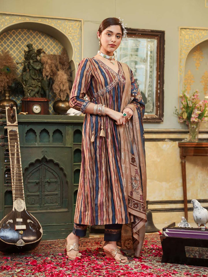 Printed Cotton Kurta With Pants &amp; Dupatta