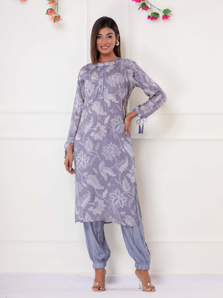 Floral Printed Muslin Kurta With Pants
