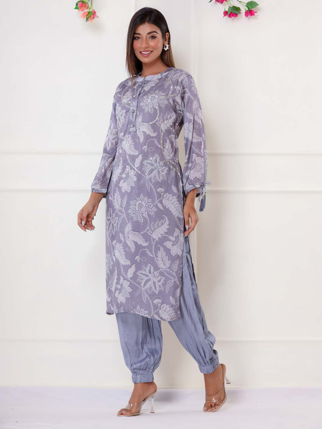 Floral Printed Muslin Kurta With Pants