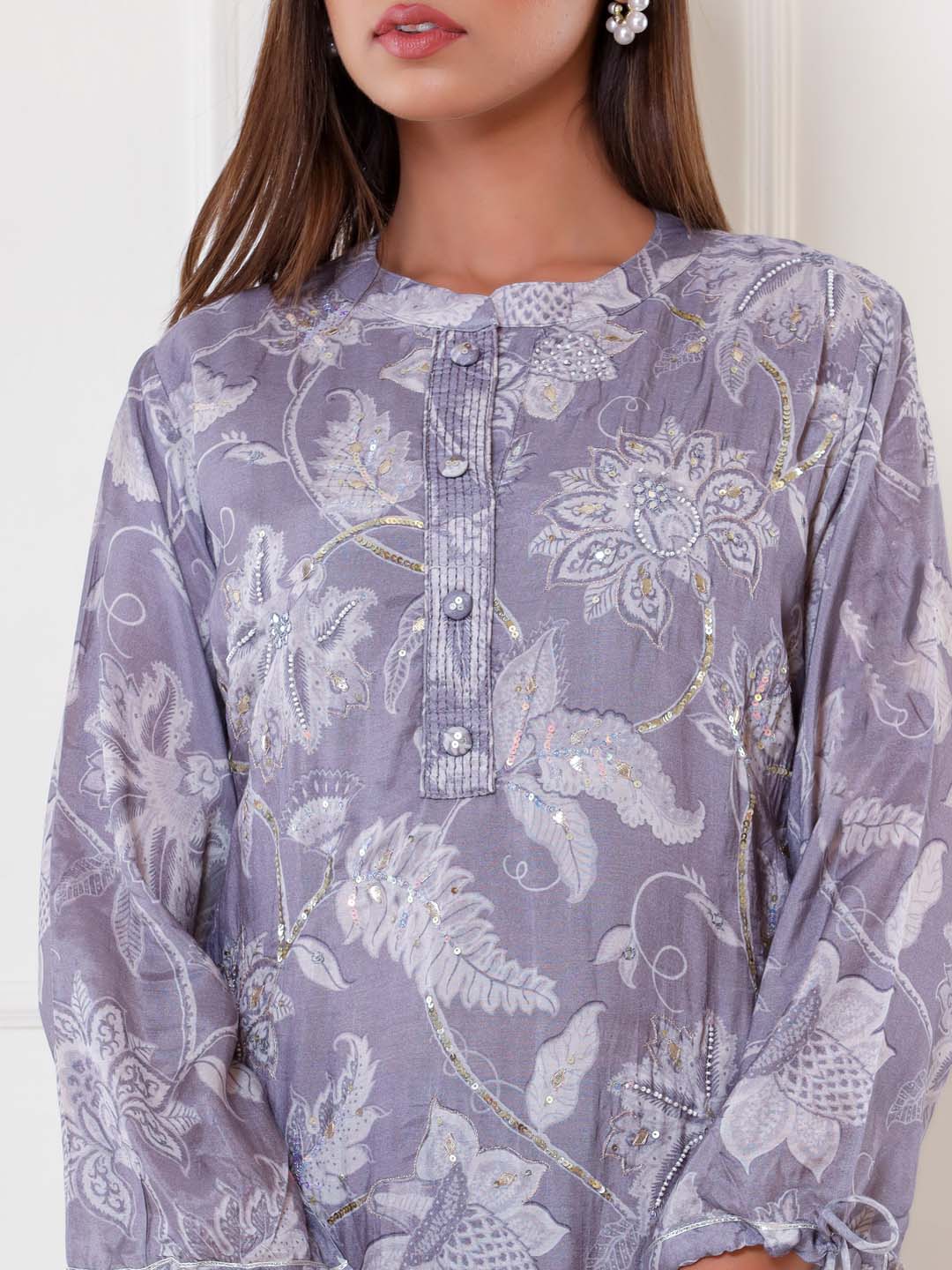 Floral Printed Muslin Kurta With Pants