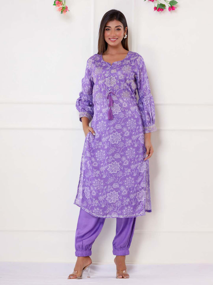 Floral Printed Muslin Kurta With Pants