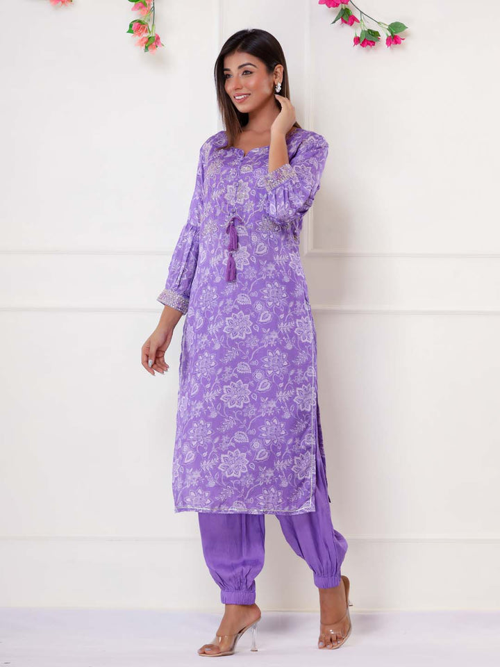 Floral Printed Muslin Kurta With Pants