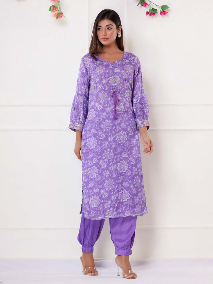 Floral Printed Muslin Kurta With Pants