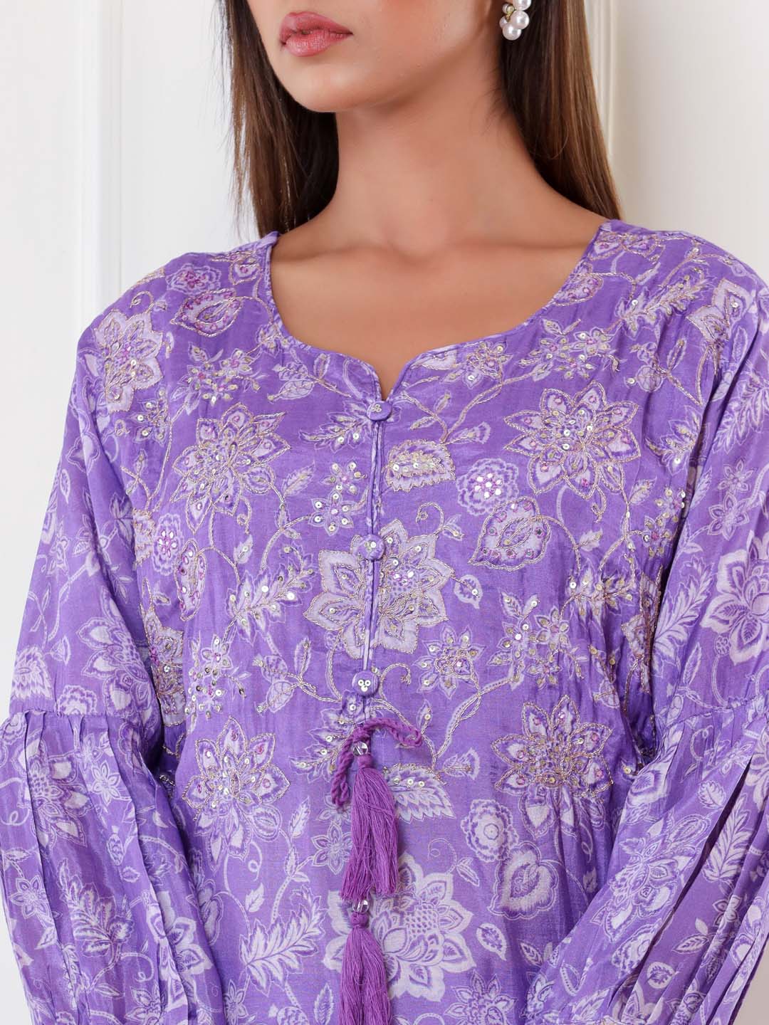 Floral Printed Muslin Kurta With Pants
