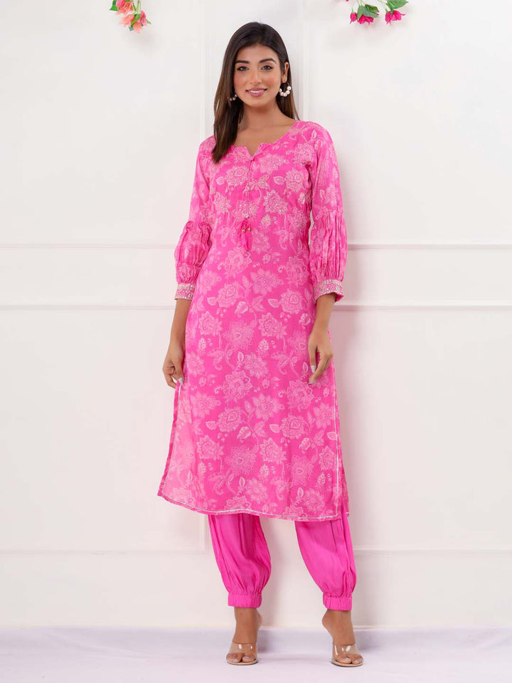 Floral Printed Muslin Kurta With Pants