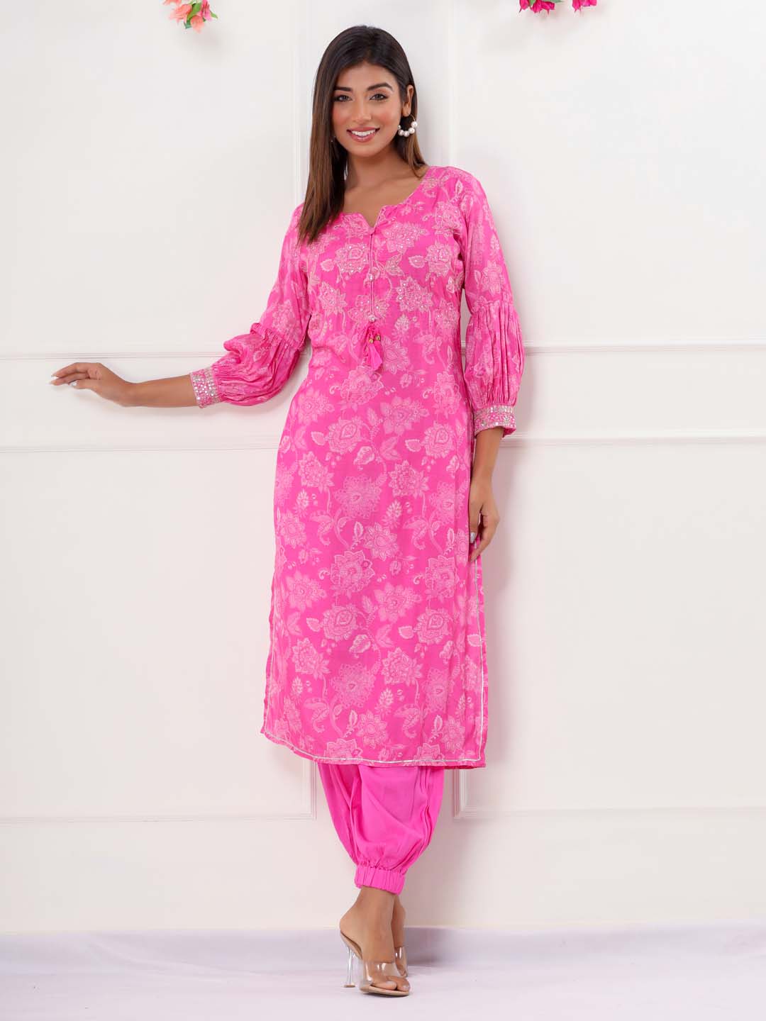 Floral Printed Muslin Kurta With Pants