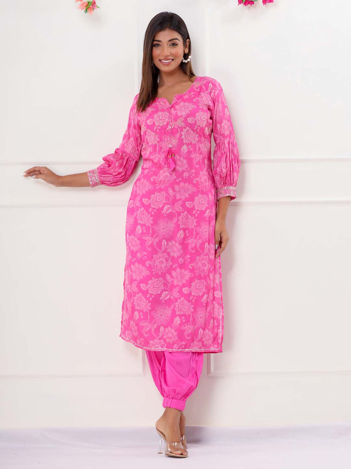 Floral Printed Muslin Kurta With Pants