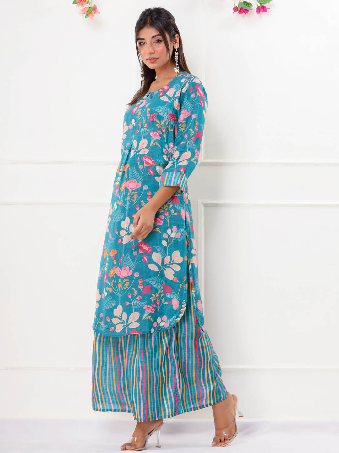 Floral Printed Muslin Kurta With Palazzo
