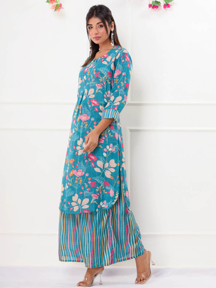 Floral Printed Muslin Kurta With Palazzo