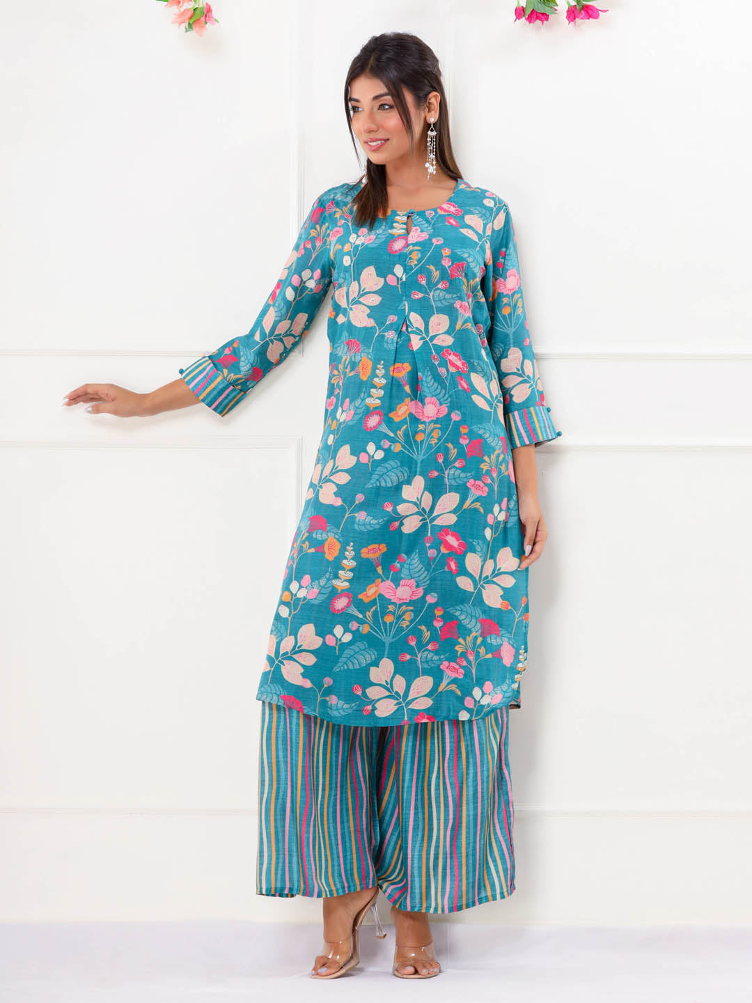 Floral Printed Muslin Kurta With Palazzo