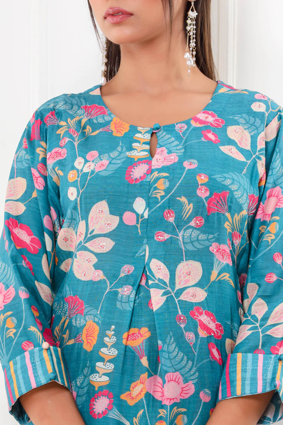 Floral Printed Muslin Kurta With Palazzo