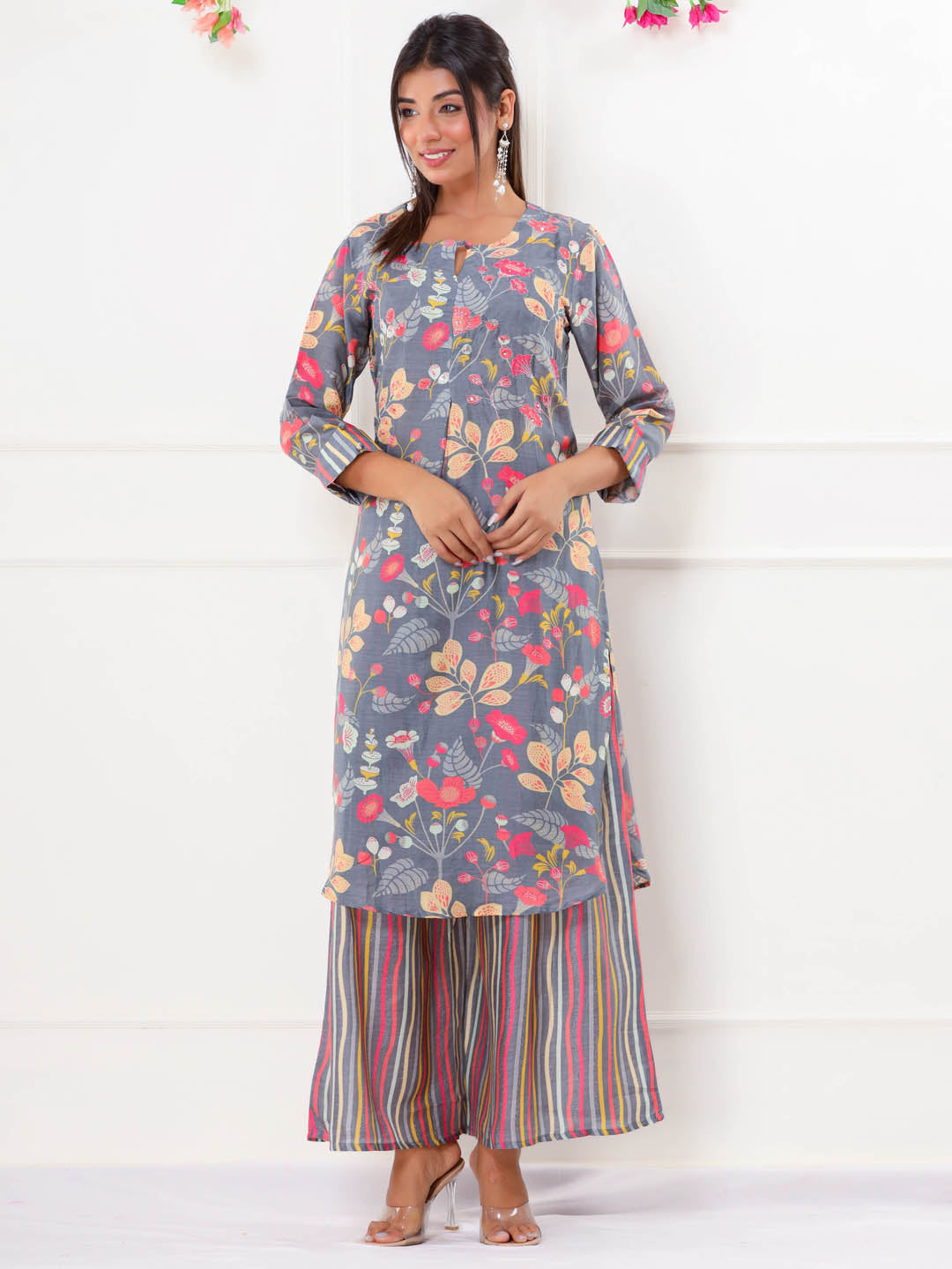 Floral Printed Muslin Kurta With Palazzo