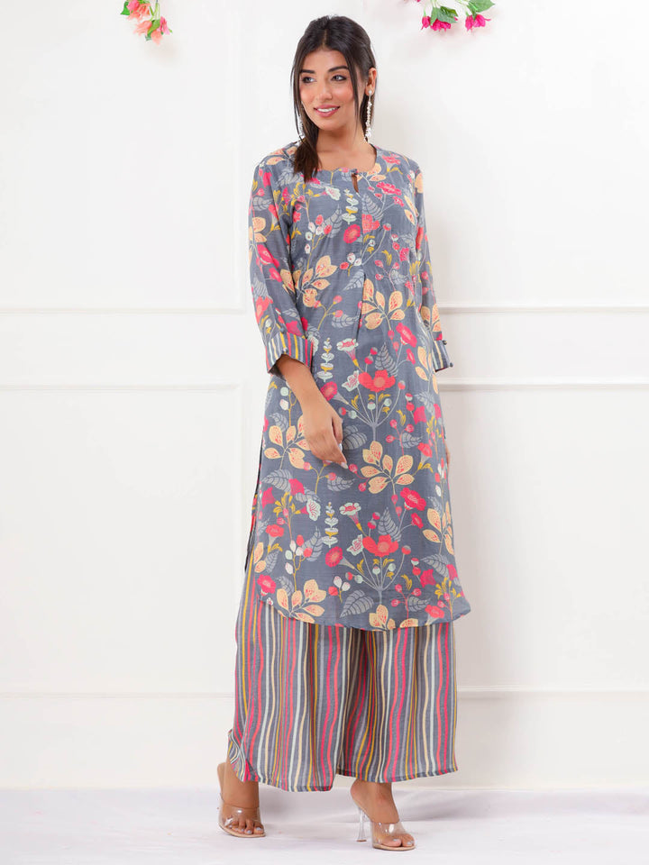 Floral Printed Muslin Kurta With Palazzo