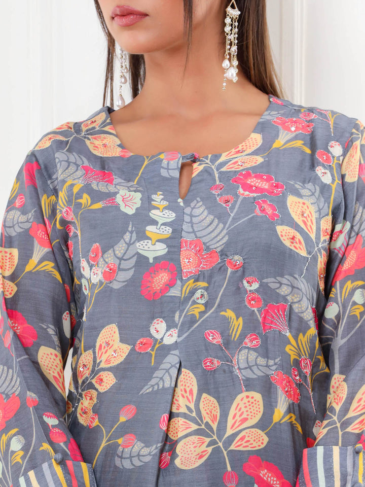Floral Printed Muslin Kurta With Palazzo