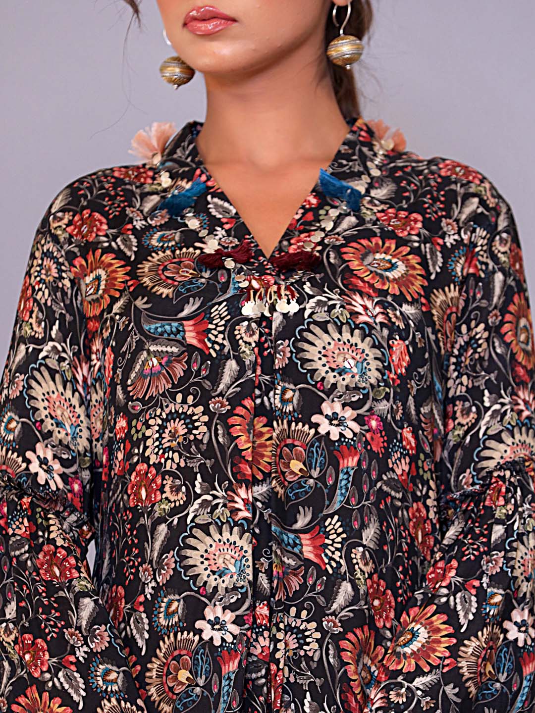 Floral Printed Muslin Kurta With Pants