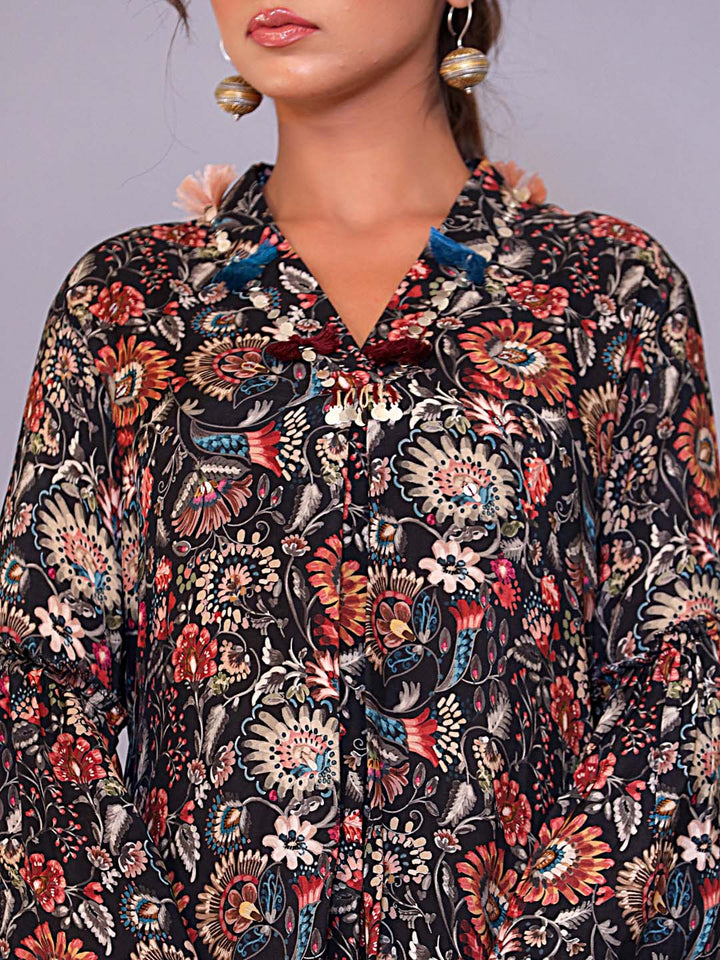 Floral Printed Muslin Kurta With Pants
