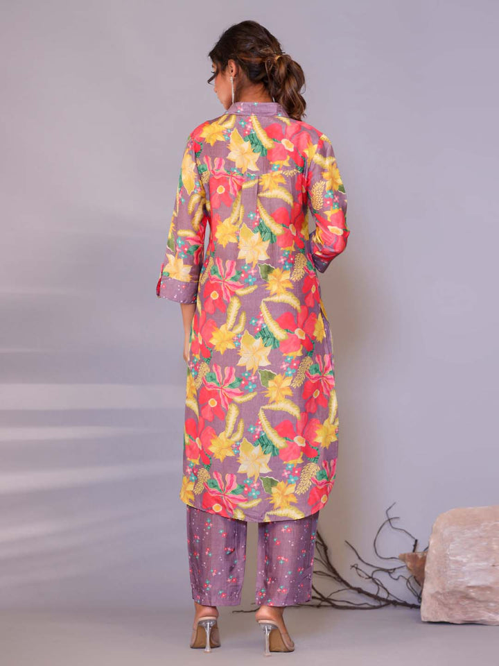 Floral Printed Muslin Kurta With Pants